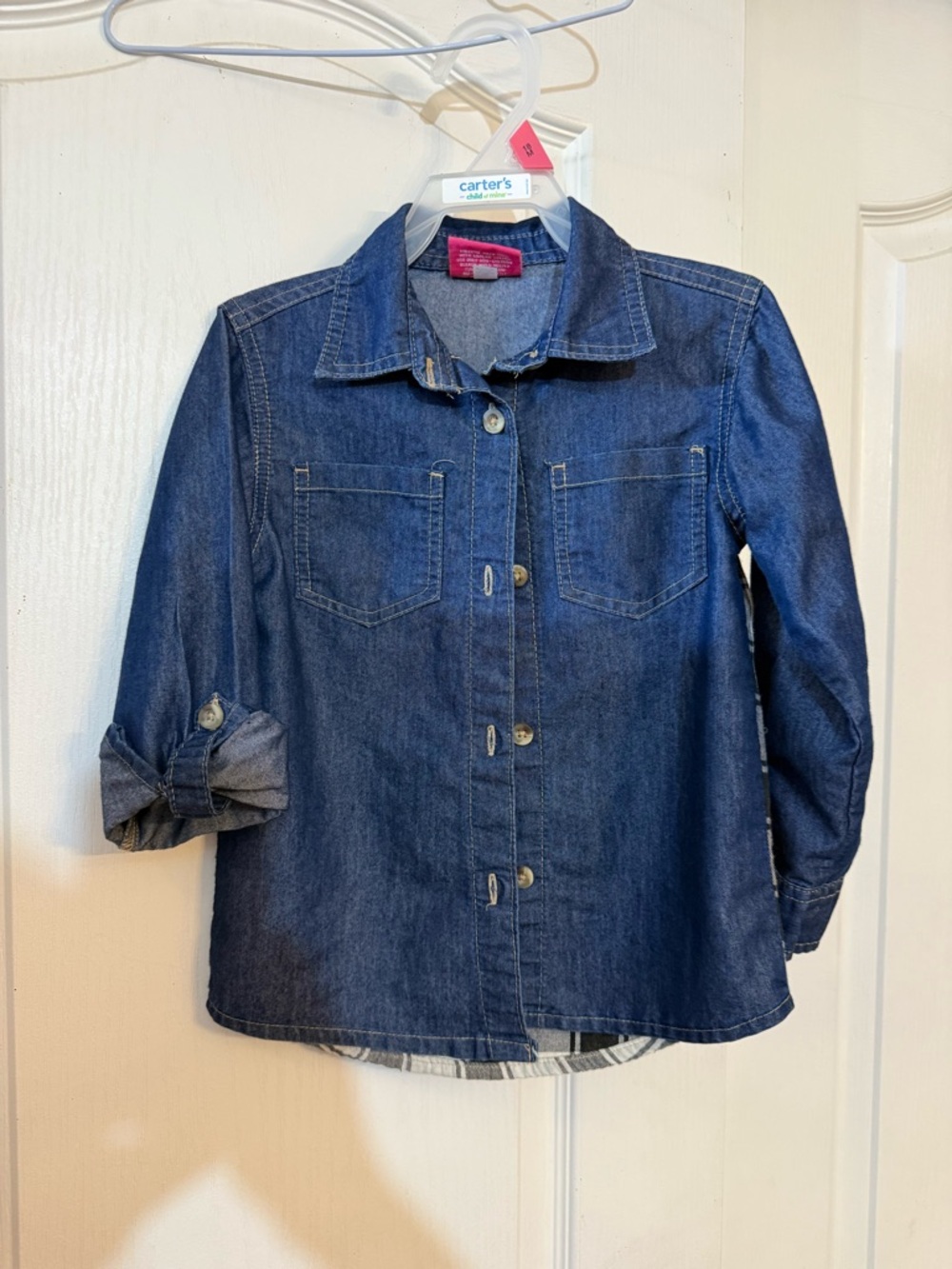 Girls' Dark Blue Denim Button-Down Shirt